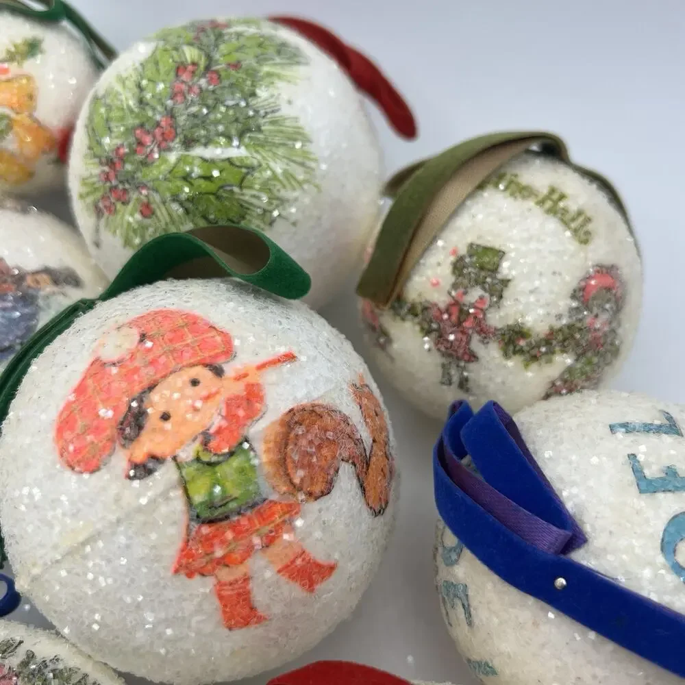 Set 18 Sugar Coated Frosted Christmas Tree Ornaments Retro 1960s Day Glo Kitsch